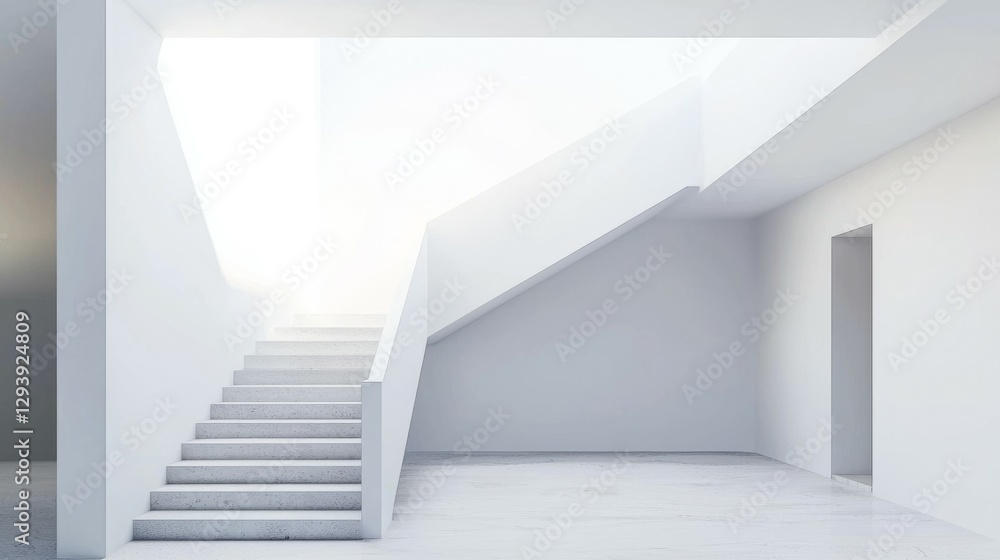 Fototapeta premium Minimalist Interior Design with Bright Natural Light and Staircase