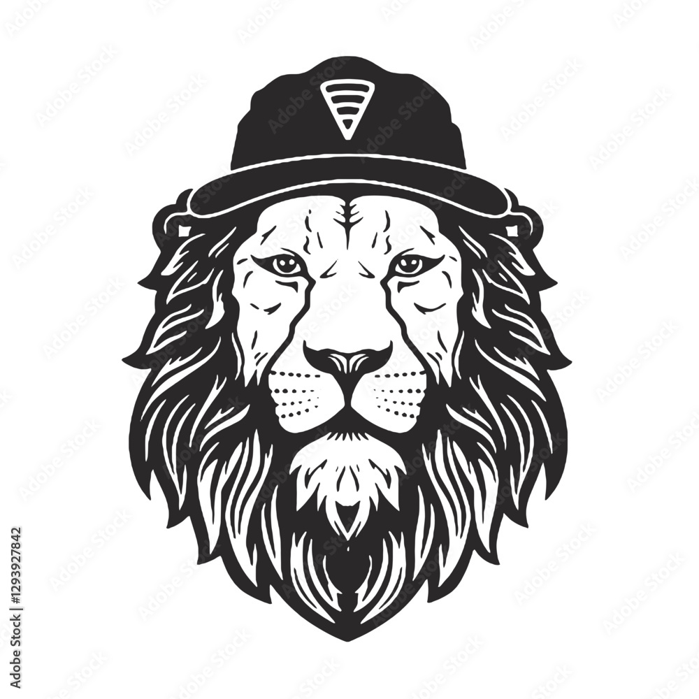 Obraz premium vector illustration of a lion with a hat