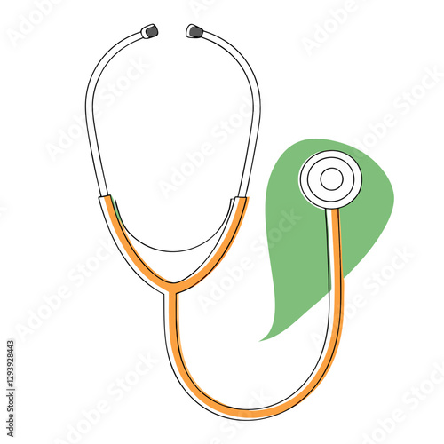 A classic stethoscope with a round chest piece and white-orange tubing stands out against a soft green background, highlighting its importance in medical exams