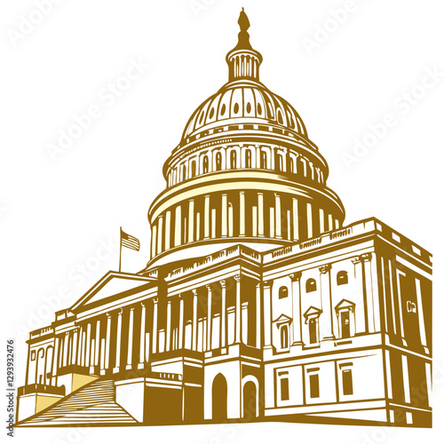 Golden Capitol Building Representing Government and Democracy. Perfect for: Independence Day, President’s Day, Constitution Day, political events, government conferences