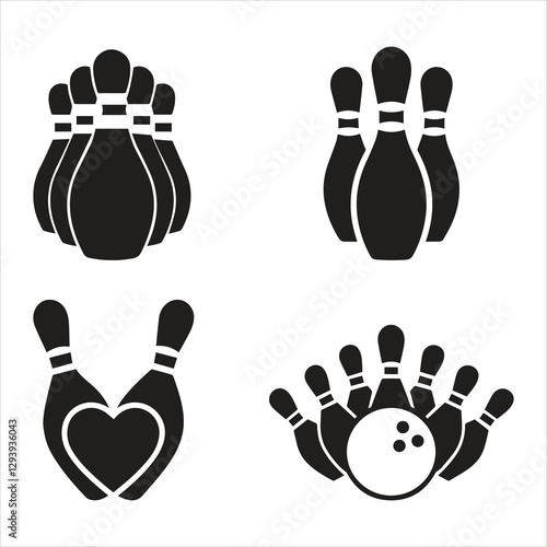 Bowling icon vector illustration. bowling ball and pin sign and symbol and Bowling strike silhouette,vector illustration of bowling pins,bowling ball
