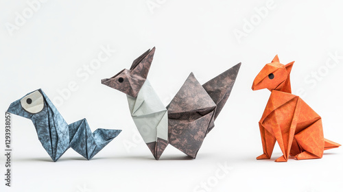 Animals origami set japanese folded modern wildlife hobby symbol creative decoration vector illustration. photo