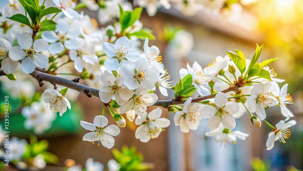 Obraz premium Fresh White Flower Perfume, Blooming Tree in Home Garden, Candid Photography