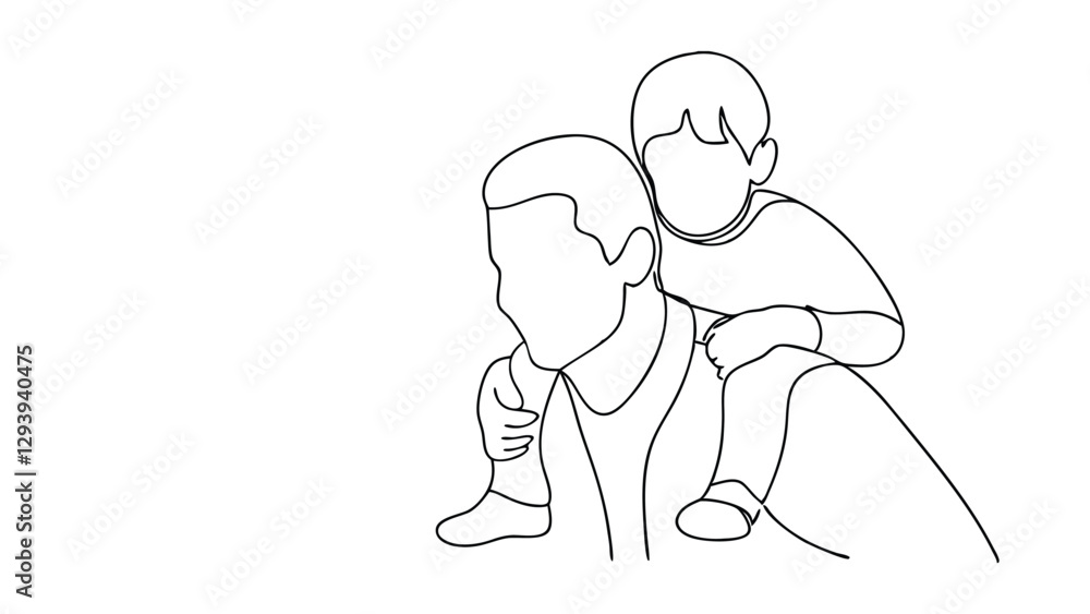 Father and Son Piggyback Ride, Line Art, Single Line Drawing, Family Love, Happy Moments, Childhood, Father and Son Piggyback Ride, Line Art, Single Line Drawing, Family Love, Happy Moments, Childhood,