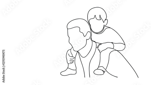 Father and Son Piggyback Ride, Line Art, Single Line Drawing, Family Love, Happy Moments, Childhood,