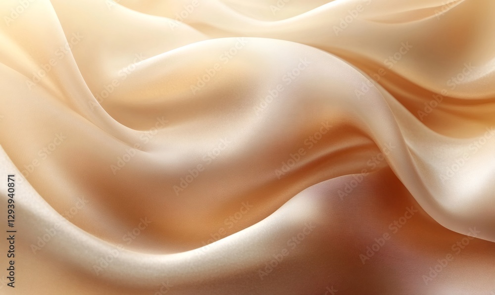 Fototapeta premium Luxurious golden silk or satin fabric forming gentle curves and waves, creating an elegant and smooth texture for backgrounds or design elements