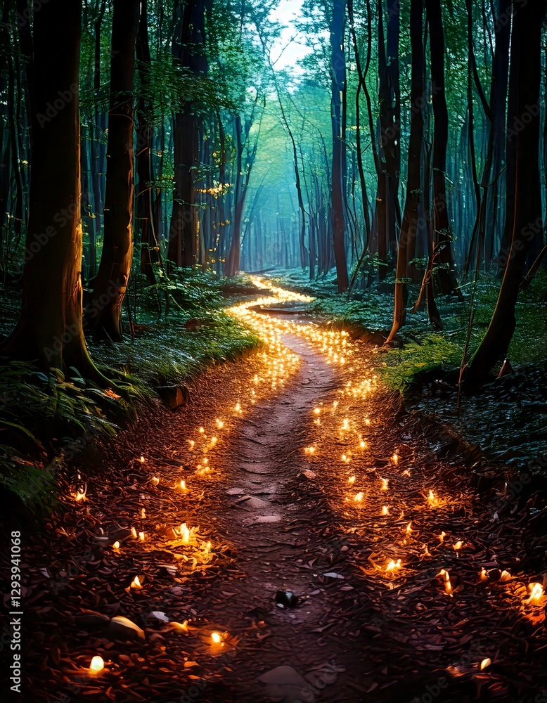 Obraz premium Tiny lights forming a glowing path through the 