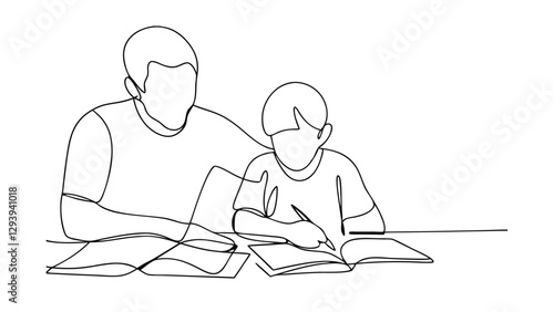 Father and Son Studying Together Homework Help, Education, Support, Learning