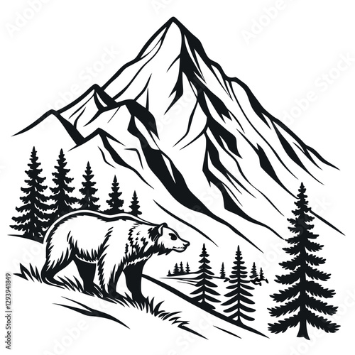 Elegant Black Line Art Mountain Vector