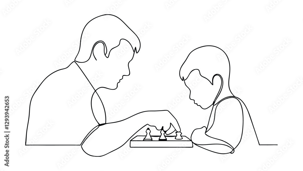 Father and Son Playing Chess A SingleLine Drawing Father and Son Playing Chess A SingleLine Drawing