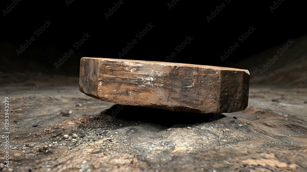 Desert rock platform, levitation, dark background, product display Desert rock platform, levitation, dark background, product display