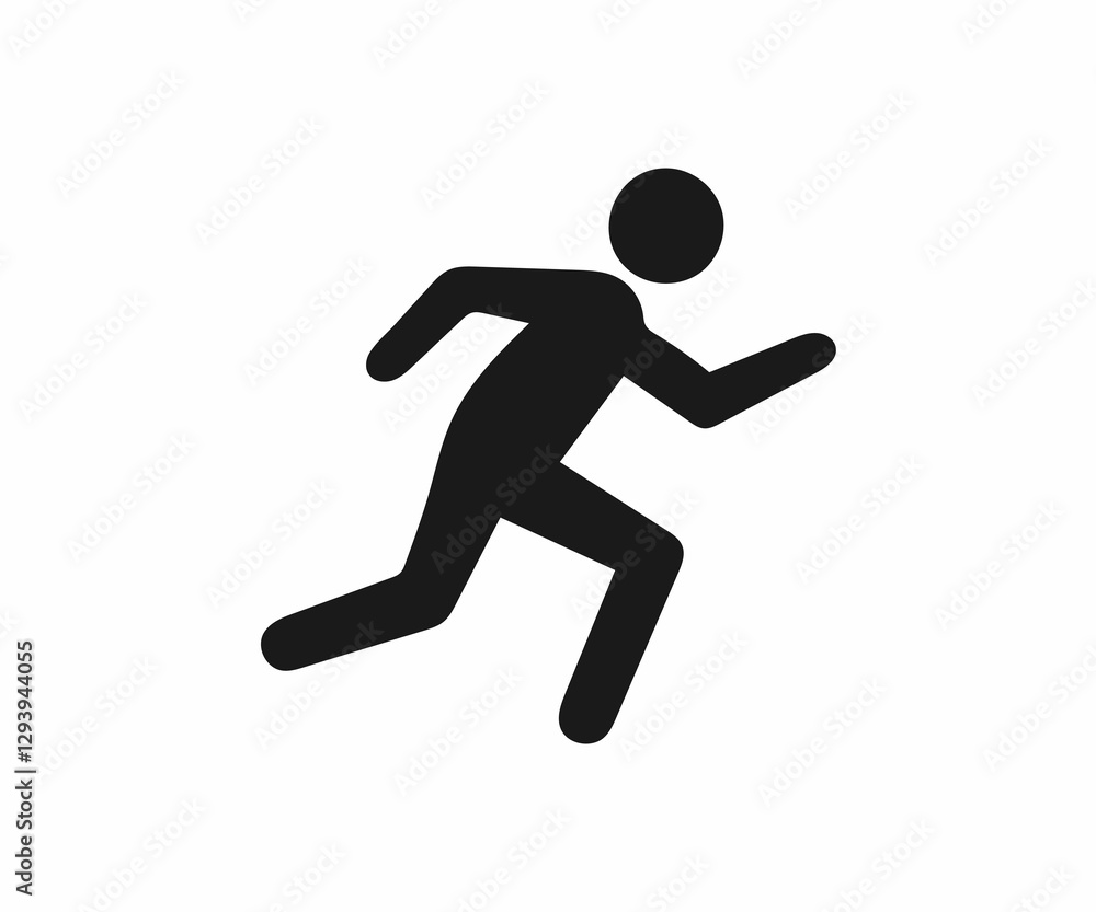 A clean, stylized black silhouette of a person in a dynamic running pose against a plain white background. A clean, stylized black silhouette of a person in a dynamic running pose against a plain white background.