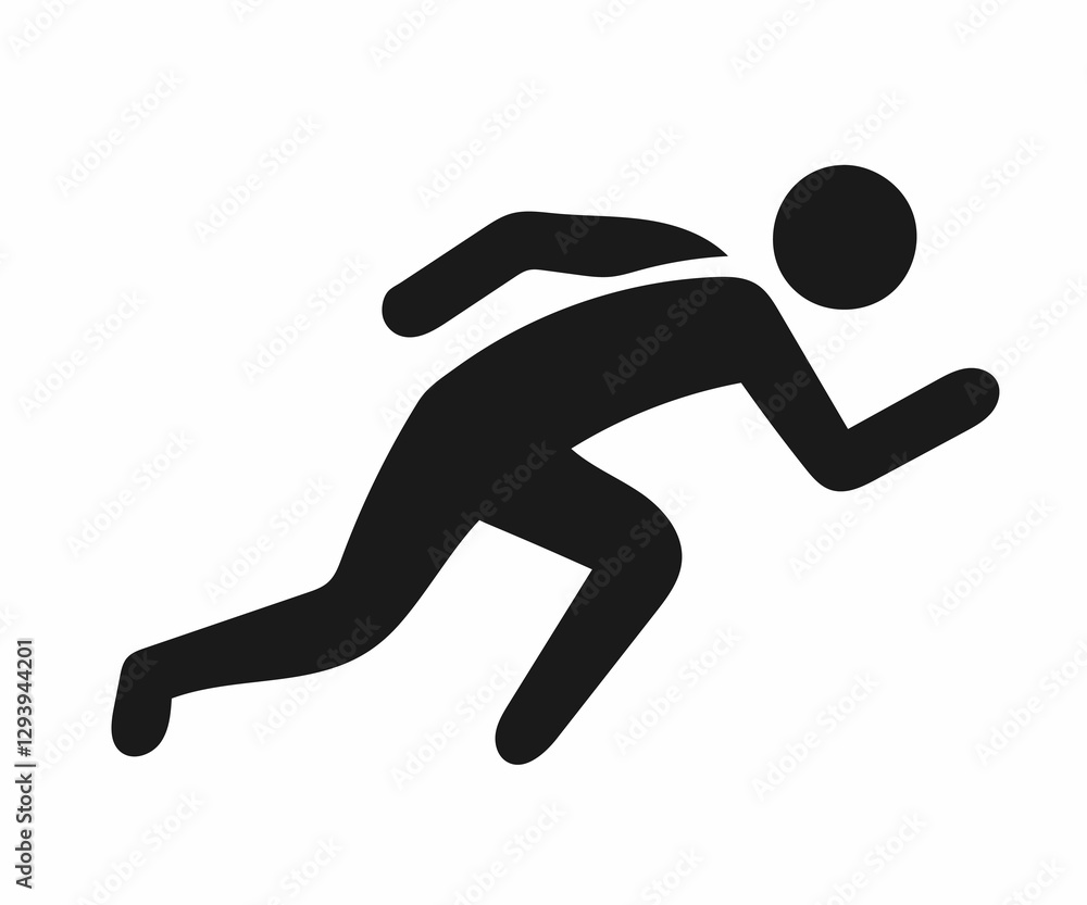 A dynamic, black silhouette of a person running, suitable for representing speed, activity, or movement. A dynamic, black silhouette of a person running, suitable for representing speed, activity, or movement.