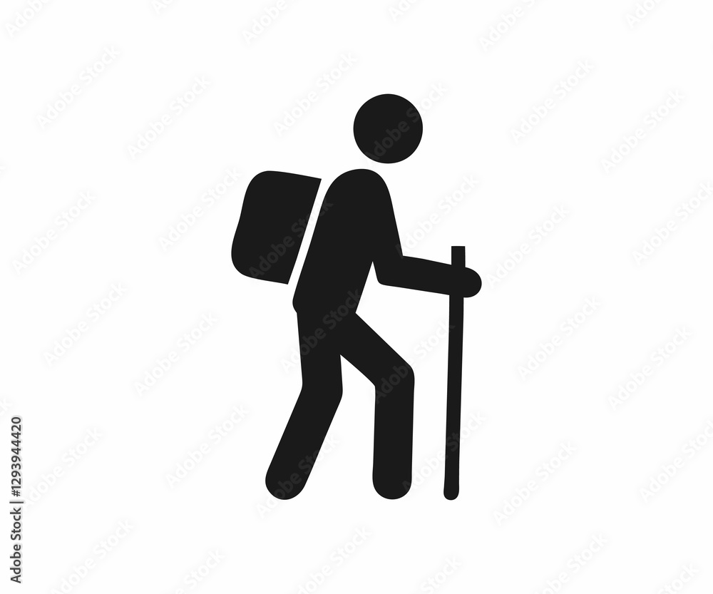 Hiking silhouette of a person with backpack and walking stick. Hiking silhouette of a person with backpack and walking stick.