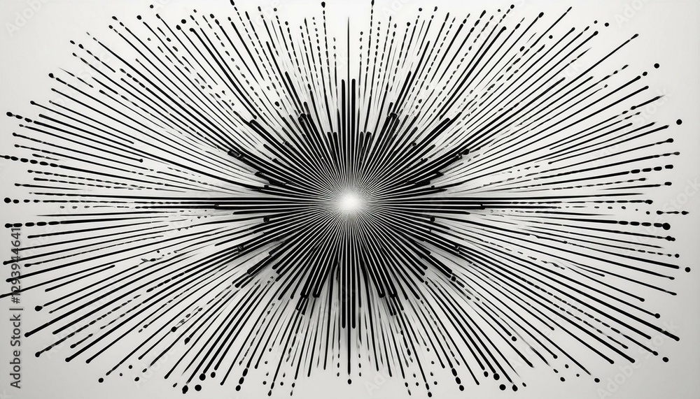 Obraz premium minimalistic black dashed lines arranged in a starburst pattern on a white background