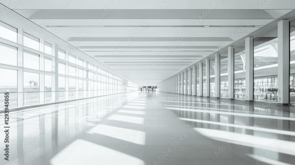 Modern Minimalist Interior of a Spacious Airport Terminal Corridor Modern Minimalist Interior of a Spacious Airport Terminal Corridor