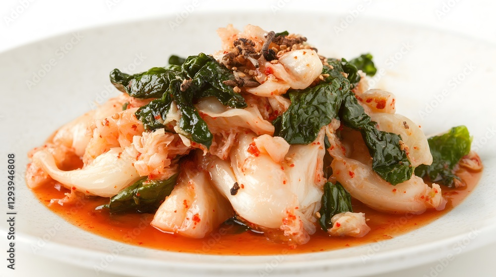 Spicy Kimchi with Spinach, Delicious Korean Fermented Cabbage Dish Spicy Kimchi with Spinach, Delicious Korean Fermented Cabbage Dish