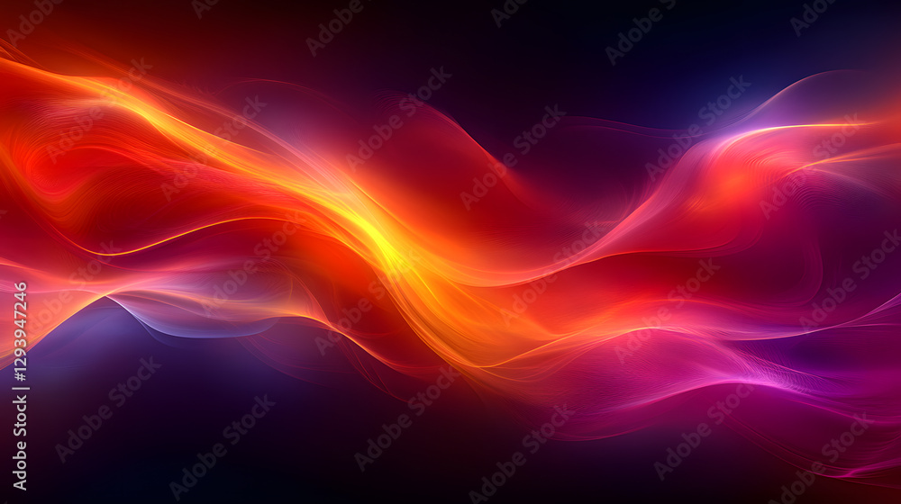 Obraz premium Colorful waves undulate gracefully across a dark backdrop, evoking a sense of motion and energy