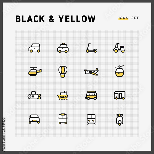  Blcak and yellow icon set_vehicles