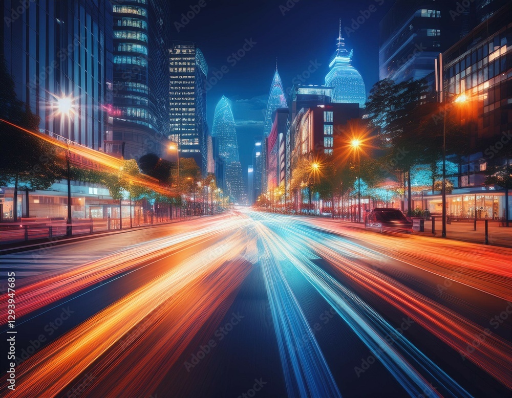 Naklejka premium city motion blurred street intersection background at night
