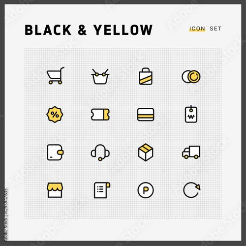  Blcak and yellow icon set_shopping01