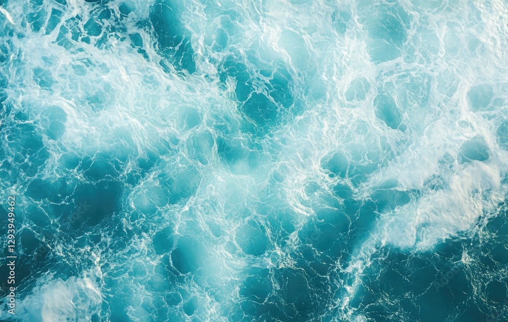 Fototapeta premium blue transparent clear sea wave with splashes texture and shining bubbles background.