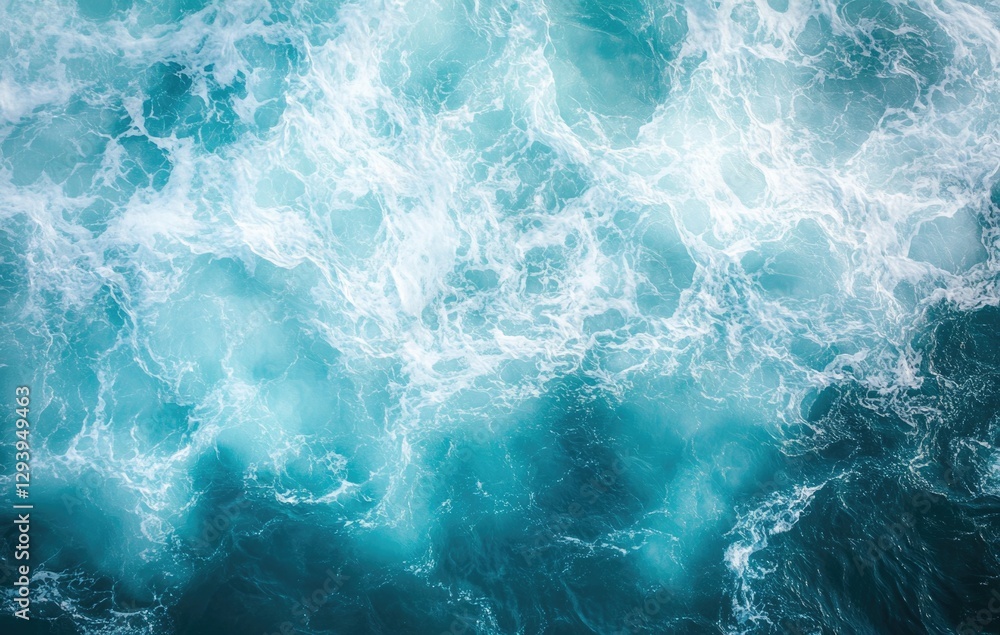 Fototapeta premium blue transparent clear sea wave with splashes texture and shining bubbles background.