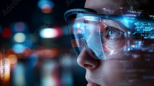 Wallpaper Mural A professional wearing augmented reality glasses, interacting with an AI interface that provides real-time insights and solutions for work challenges Torontodigital.ca