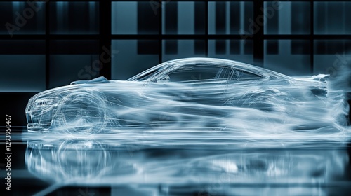 High-Speed Car in Wind Tunnel Shows Aerodynamic Airflow Patterns