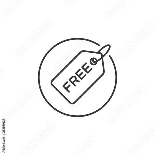 This icon features a free price tag. The minimalist design ensures it is easily recognizable, effectively highlighting cost-free offerings in digital interfaces, enhancing user engagement