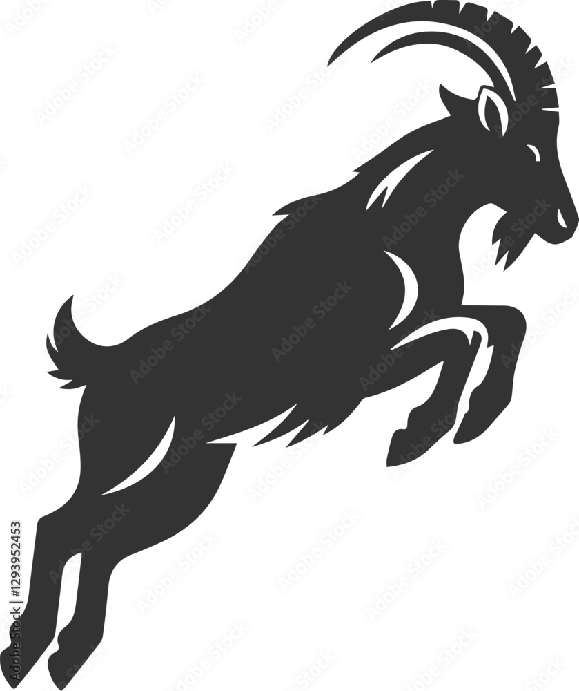 Goat with front legs slightly bent, about to jump animal vector silhouette Goat with front legs slightly bent, about to jump animal vector silhouette
