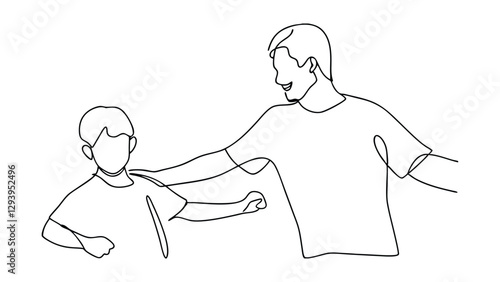 Happy Father and Son OneLine Drawing, Joyful Family Bond