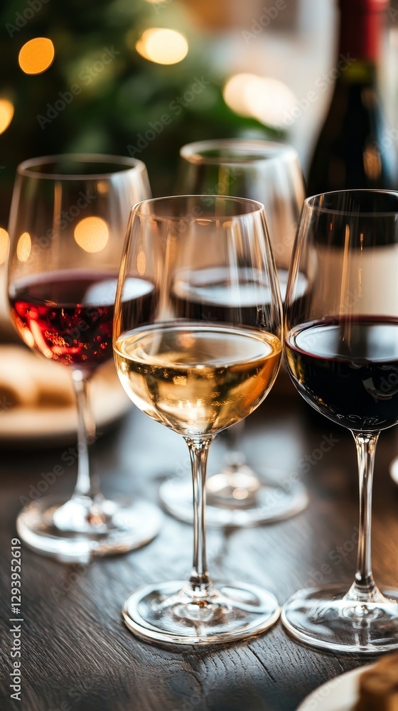 Fototapeta premium Elegant Wine Glasses on a Dark Wooden Table