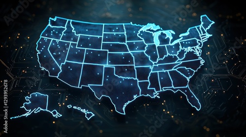 US States Map, Technological Network Background