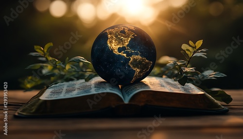 Earth on Bible, sunset, nature