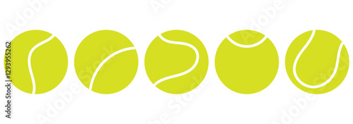 Tennis ball logo. Isolated tennis ball on white background. Ball set. Set of yellow, green and black volume tennis balls on transparent background. EPS 10.