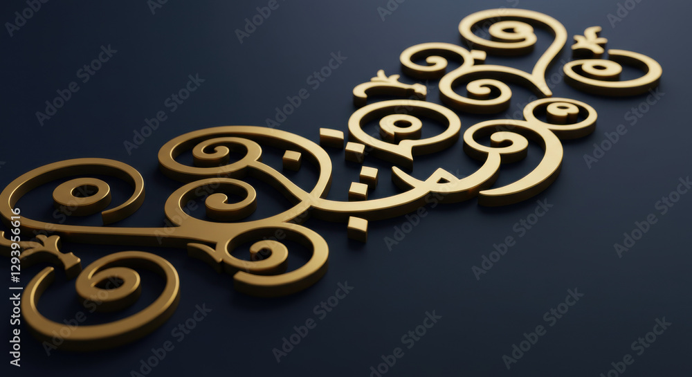 Fototapeta premium Elegant gold calligraphy-inspired swirls creating a decorative Ramadan element (no text)