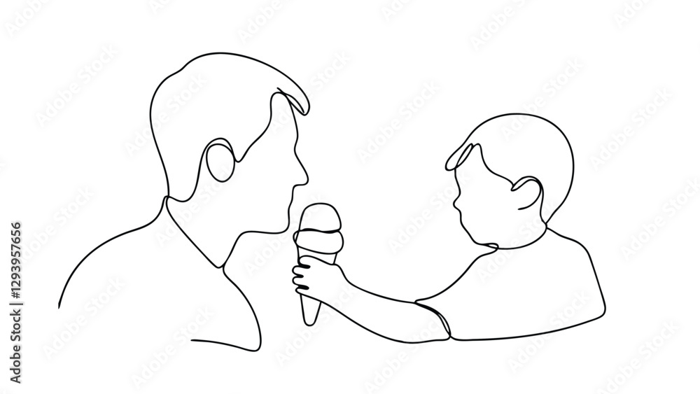 Father and Son Sharing Ice Cream Cone OneLine Drawing Father and Son Sharing Ice Cream Cone OneLine Drawing