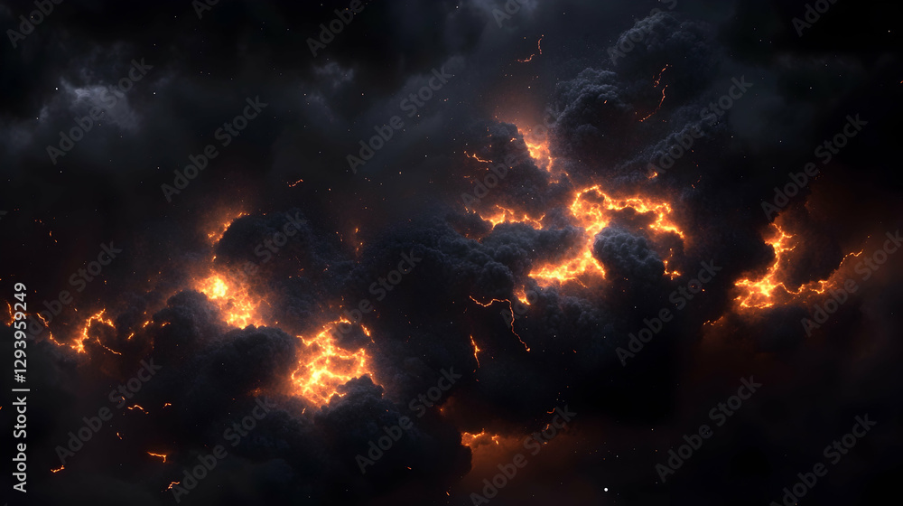 Bright lightning illuminates dark cumulonimbus clouds during a powerful thunderstorm. Generative AI Bright lightning illuminates dark cumulonimbus clouds during a powerful thunderstorm. Generative AI