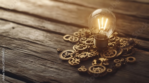 Illuminating Innovation: A Glowing Lightbulb Amidst Intricate Gears