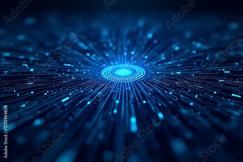 centralized data processing system sends radiant signals with a vibrant blue hue.