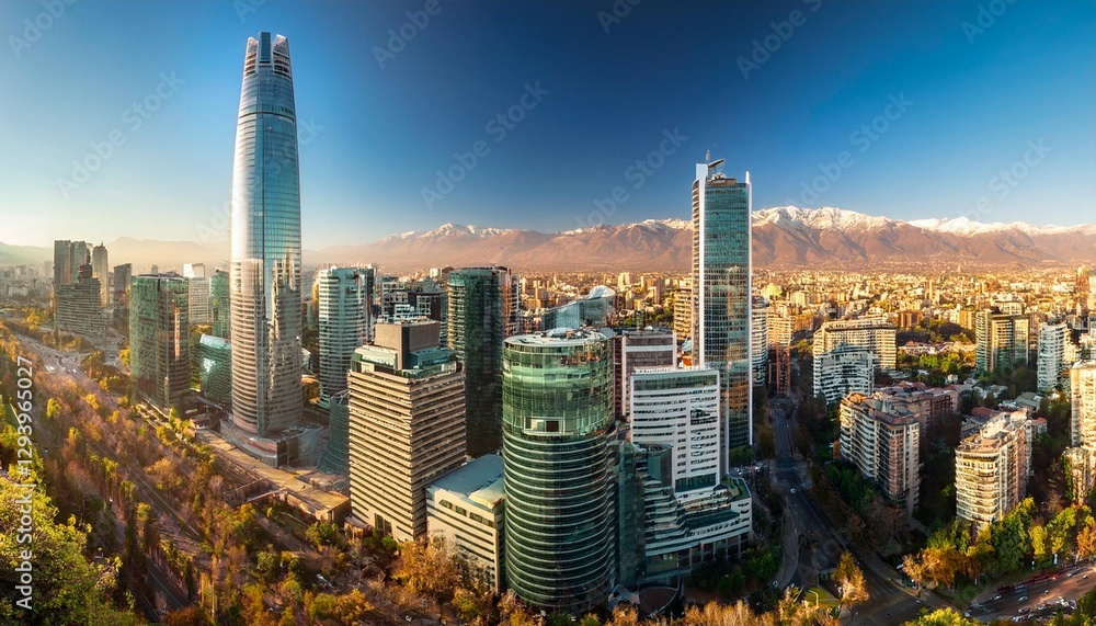 Fototapeta premium skyline of santiago de chile with modern office buildings at financial district in las condes