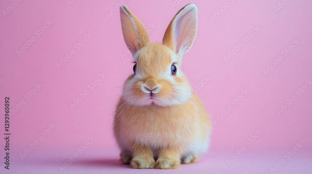 Obraz premium Cute orange bunny rabbit sitting on pink background.