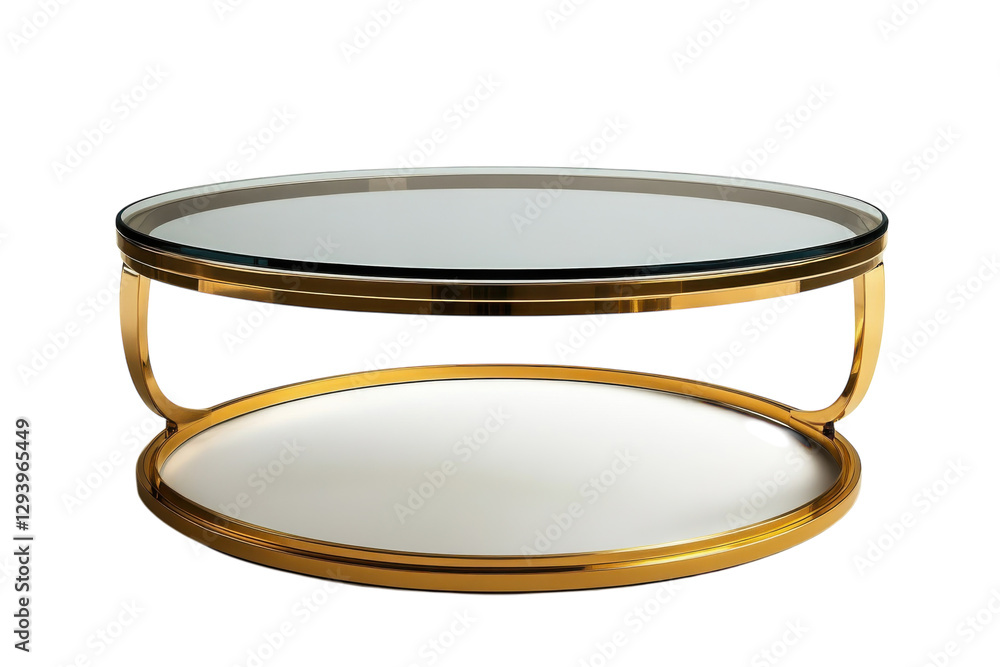 Glass Coffee Table with a Gold Metal Frame: Isolated on Transparent Background Glass Coffee Table with a Gold Metal Frame: Isolated on Transparent Background