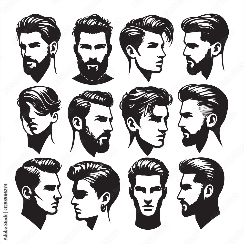 A set of different facial hair and beards Silhouette Vector Set A set of different facial hair and beards Silhouette Vector Set