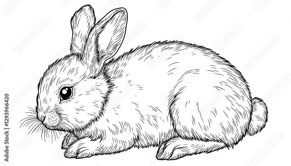 Resting Bunny Drawing Cute Sketch on White Clean Background Resting Bunny Drawing Cute Sketch on White Clean Background