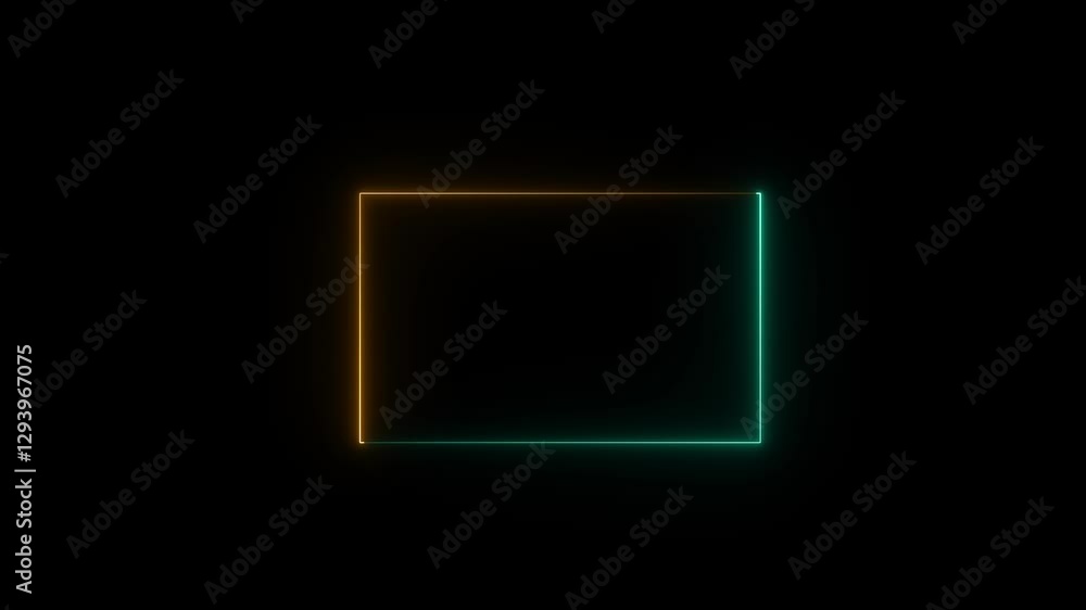 Rectangle gradient glowing neon light frame .abstract ultraviolet blue neon light square frame on dark night background