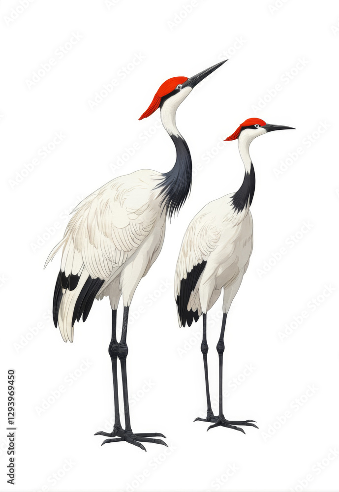 Hand-painted crane Chinese style crane Red-crowned crane commercial elements Hand-painted crane Chinese style crane Red-crowned crane commercial elements