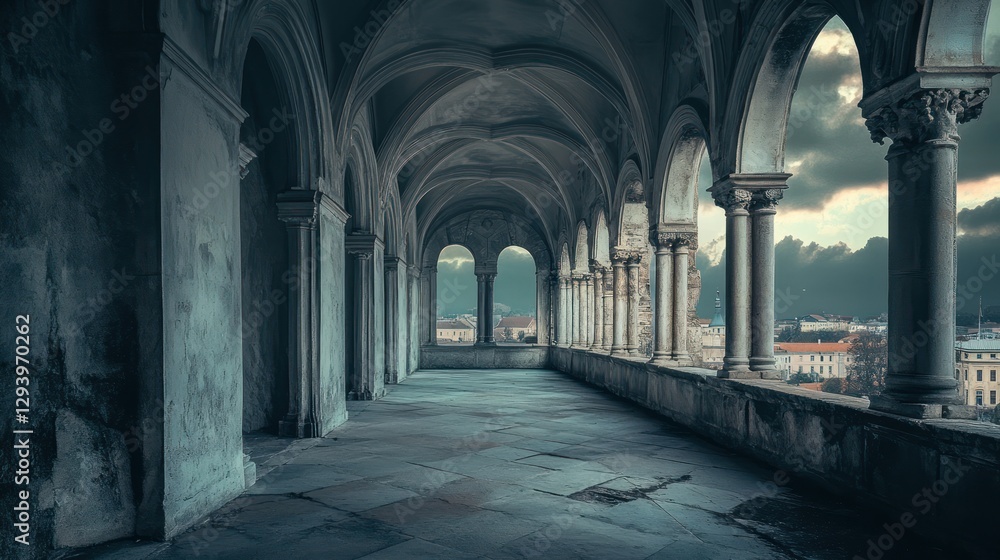 Fototapeta premium Coastal monastery cloister twilight