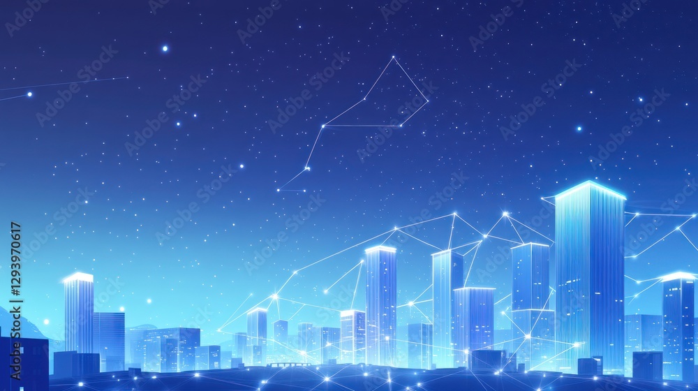 Futuristic city skyline at night, connected by lines, digital art, background image Futuristic city skyline at night, connected by lines, digital art, background image